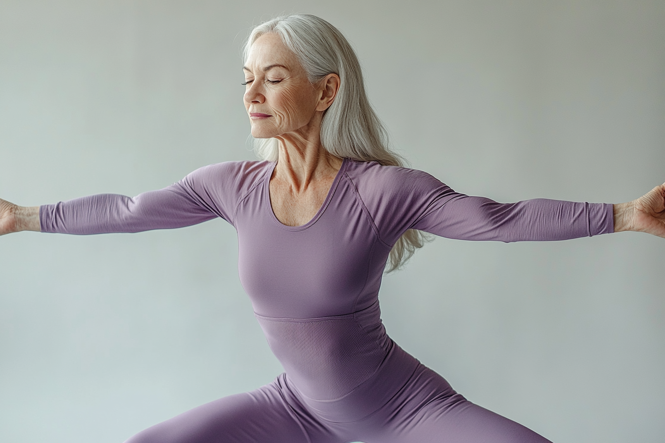 Активна жінка старшого віку практикує йогу